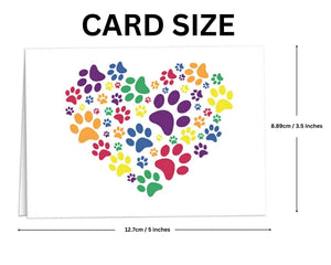 Rainbow Paw Print Heart Note Card Packs (12 Cards/Pack) - Fundraising For A Cause