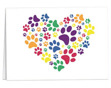 Load image into Gallery viewer, Rainbow Paw Print Heart Note Card Packs - Fundraising For A Cause