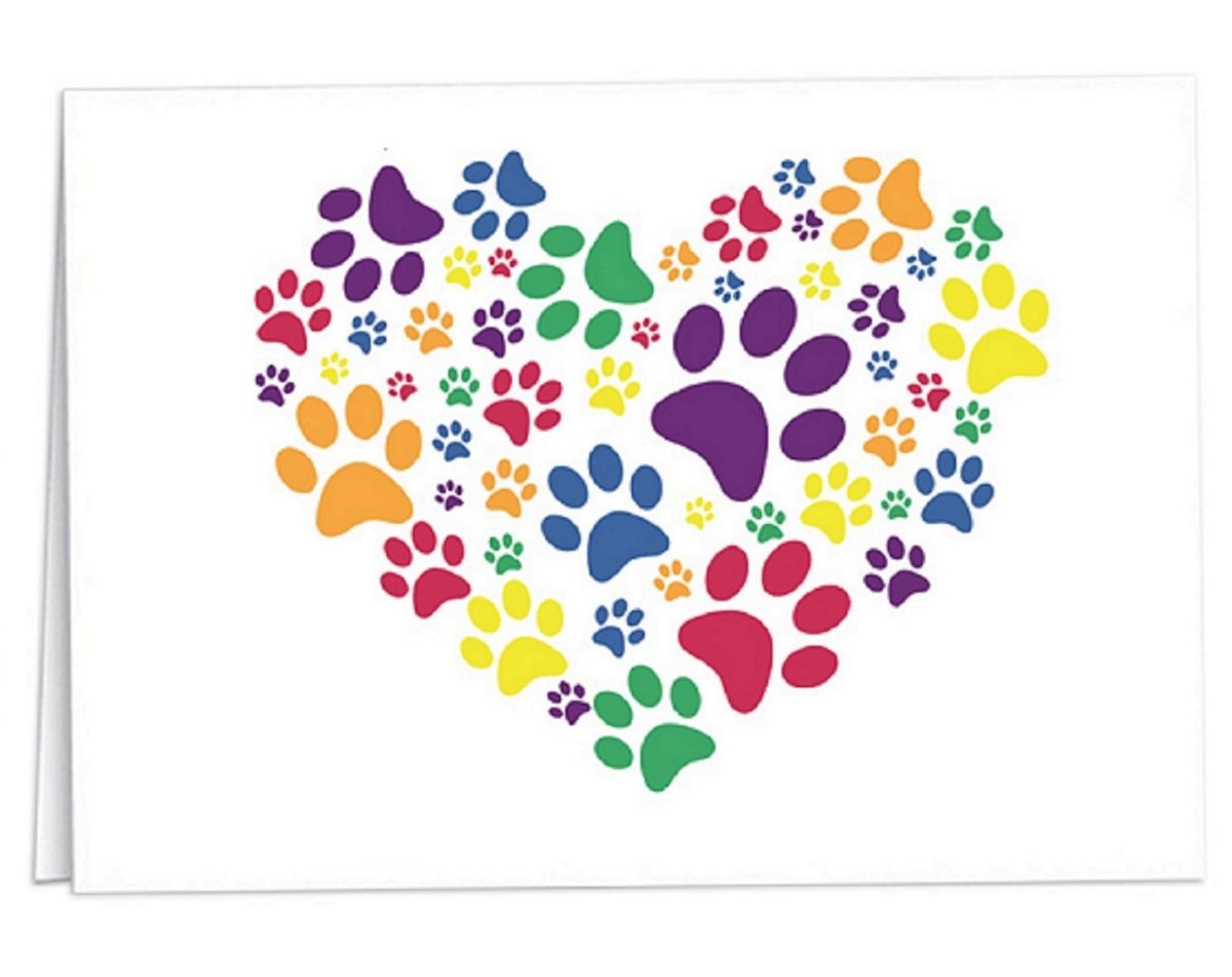Rainbow Paw Print Heart Note Card Packs - Fundraising For A Cause