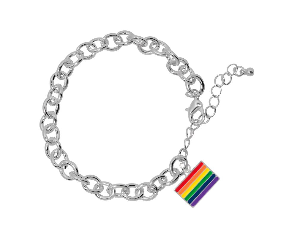 Rectangle Rainbow Gay Pride Flag Charm Bracelets - Fundraising For A Cause