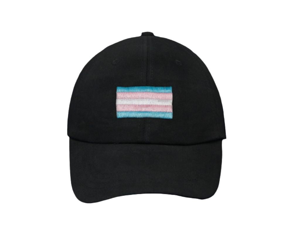Rectangle Transgender Flag Baseball Hats in Black - Fundraising For A Cause
