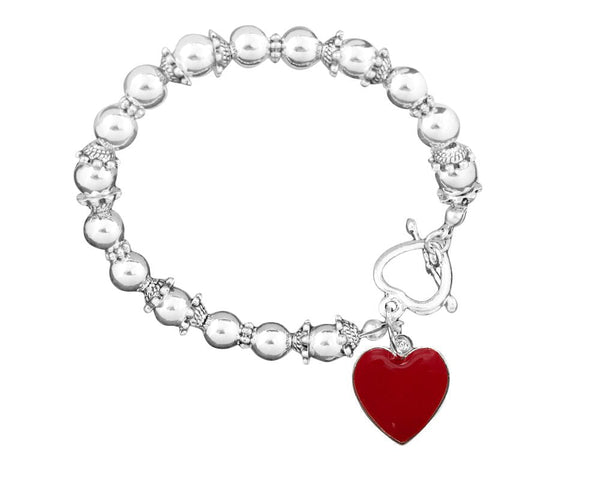 Red Heart Shaped Char Silver Beaded Bracelets - Fundraising For A Cause