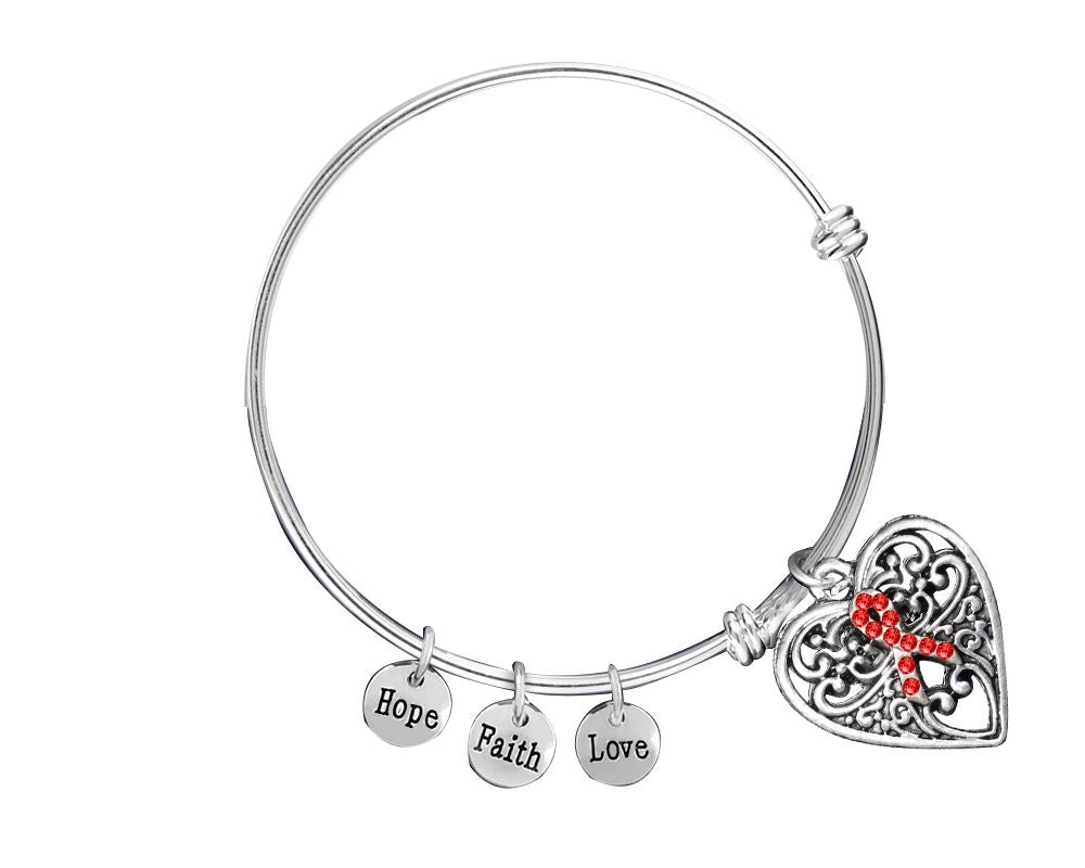 Red Ribbon Heart Retractable Charm Bracelets - Fundraising For A Cause