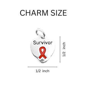 Red Ribbon Survivor Heart Retractable Charm Bracelets - Fundraising For A Cause
