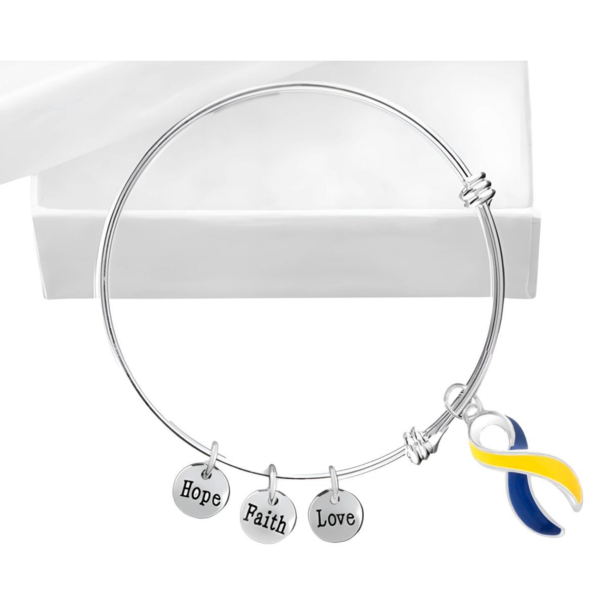 Retractable Bracelets with Blue & Yellow Ribbon Charms - Fundraising For A Cause