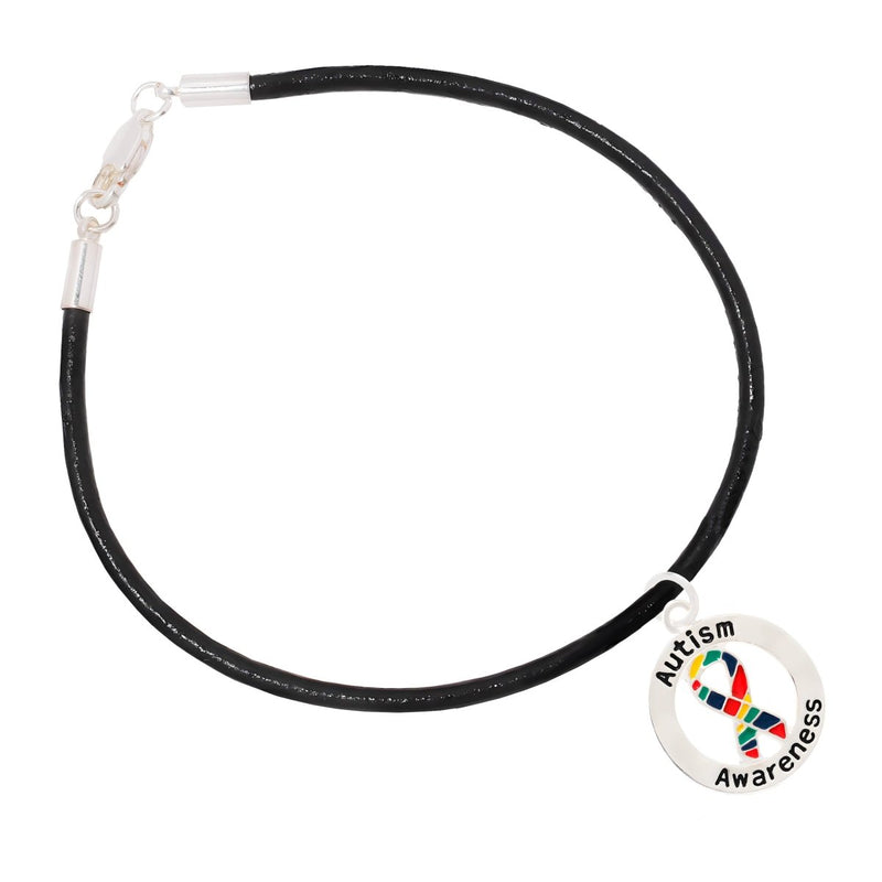 Round Autism Awareness Ribbon Leather Cord Bracelets - Fundraising For A Cause