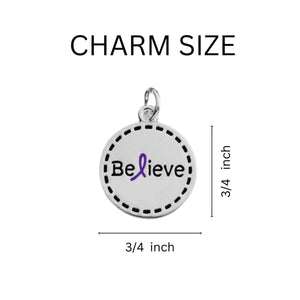 Round Believe Purple Charm Chunky Link Style Bracelets - Fundraising For A Cause