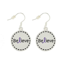 Load image into Gallery viewer, Round Believe Purple Ribbon Earrings - Fundraising For A Cause