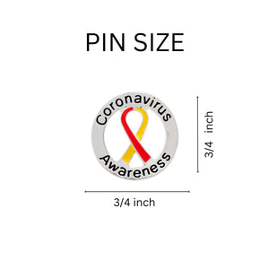 Round Coronavirus Disease (COVID-19) Red & Yellow Ribbon Pins - Fundraising For A Cause