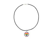 Load image into Gallery viewer, Round Rainbow Heart Love Wins Charm on Black Cord Necklaces - Fundraising For A Cause