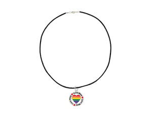 Round Rainbow Heart Love Wins Charm on Black Cord Necklaces - Fundraising For A Cause