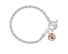 Load image into Gallery viewer, Round Rainbow Heart Love Wins Silver Rope Bracelets - Fundraising For A Cause