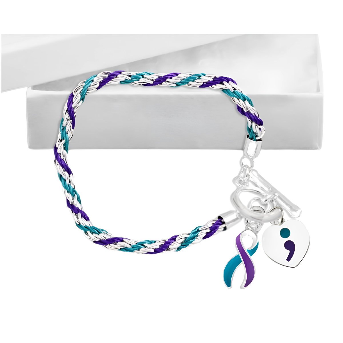 Semi Colon Suicide Awareness Teal & Purple Ribbon Bracelets - Fundraising For A Cause