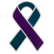 Load image into Gallery viewer, Sexual Assault Awareness Teal &amp; Purple Ribbon Pins - Fundraising For A Cause