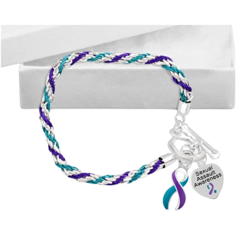 Sexual Assault Teal & Purple Ribbon Rope Bracelets - Fundraising For A Cause