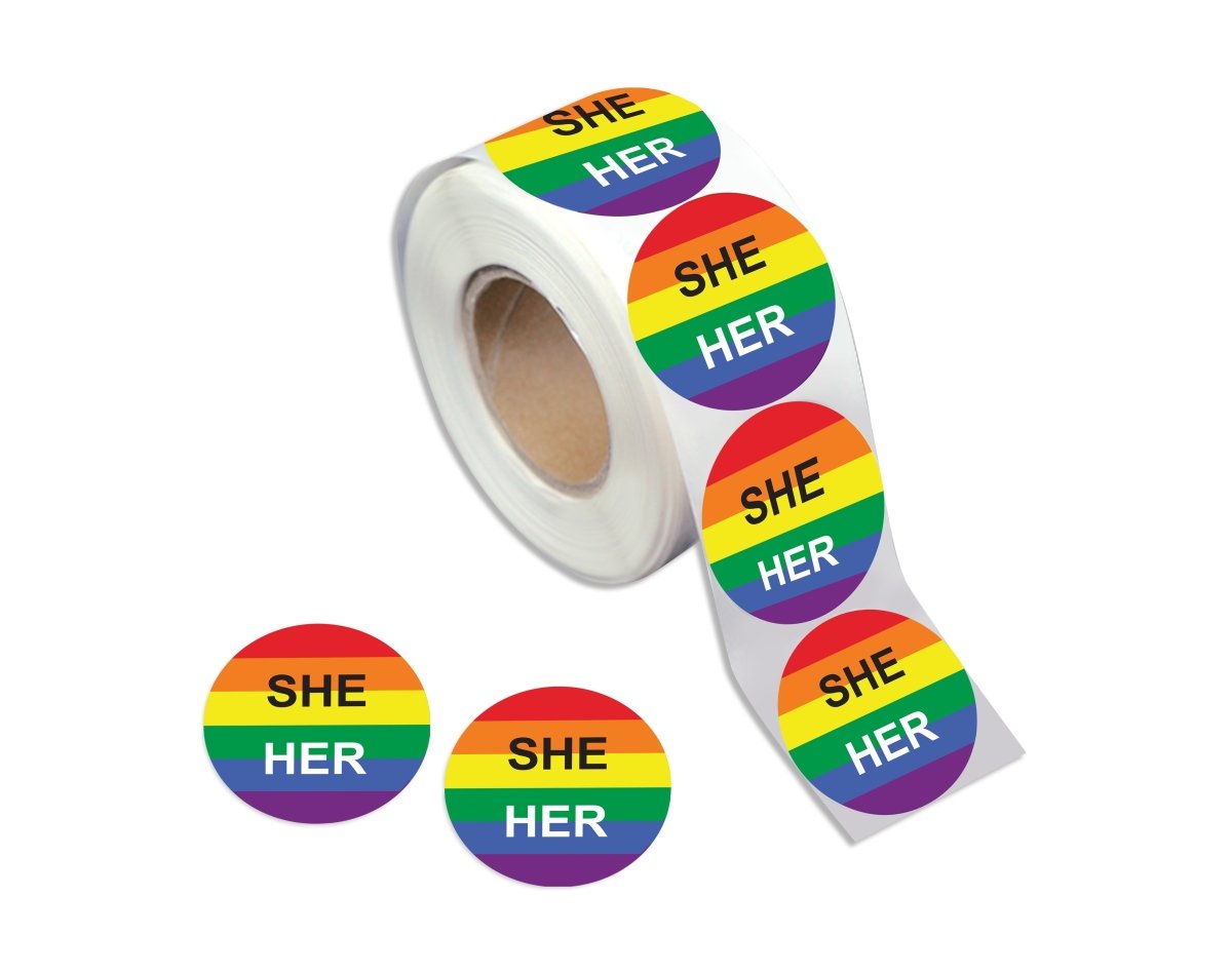She Her Pronoun Rainbow Flag Stickers - The Awareness Company