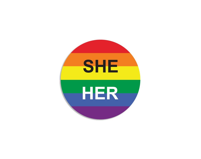 She/Her Pronoun Rainbow Flag Striped Button Pins - Fundraising For A Cause