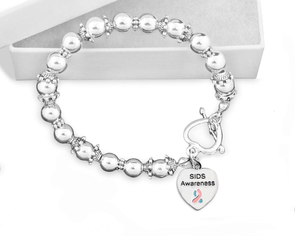 SIDS Awareness Heart Charm Silver Beaded Bracelets - Fundraising For A Cause