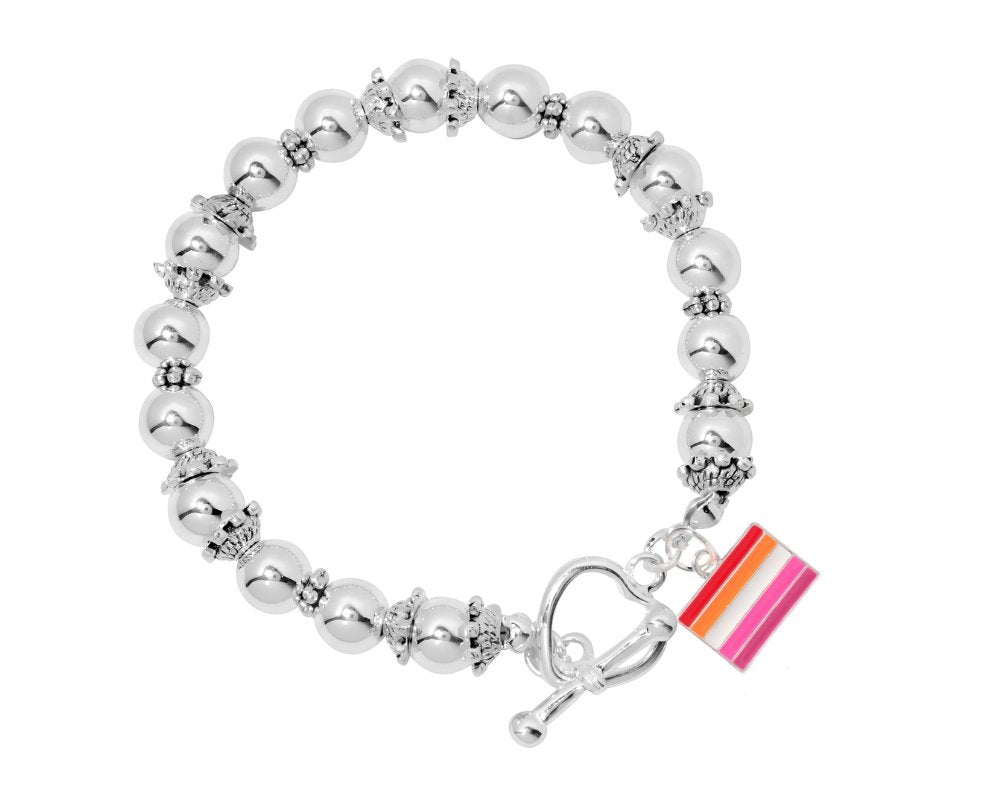 Silver Beaded Lesbian Sunset Flag Charm Bracelets - Fundraising For A Cause