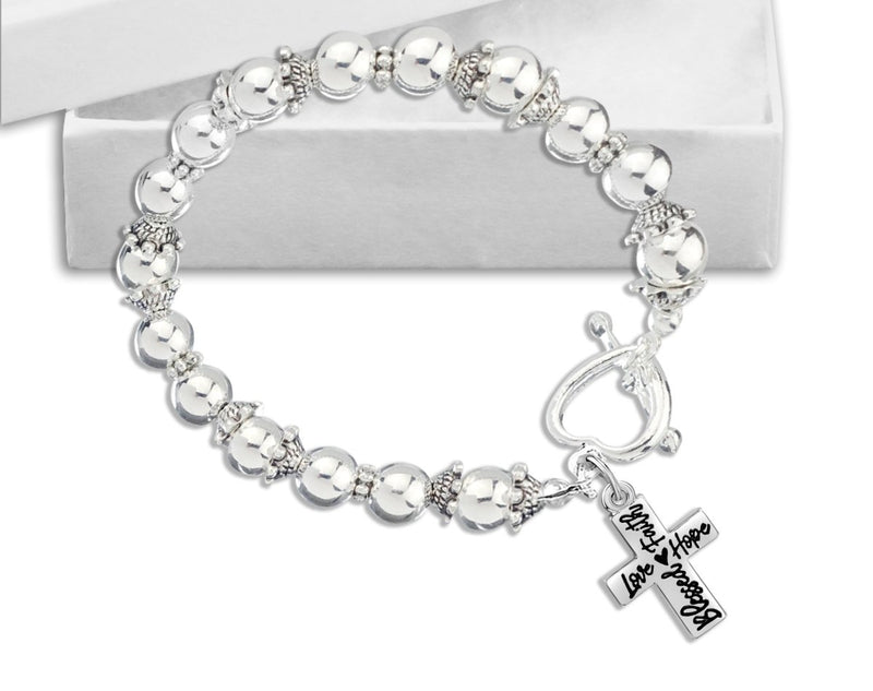 Silver Blessed, Hope, Faith, and Love Cross Beaded Charm Bracelets - Fundraising For A Cause