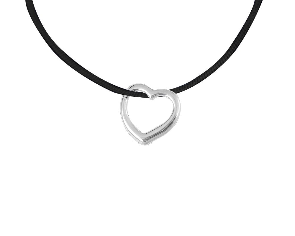 Silver Open Heart Black Cord Necklaces - Fundraising For A Cause