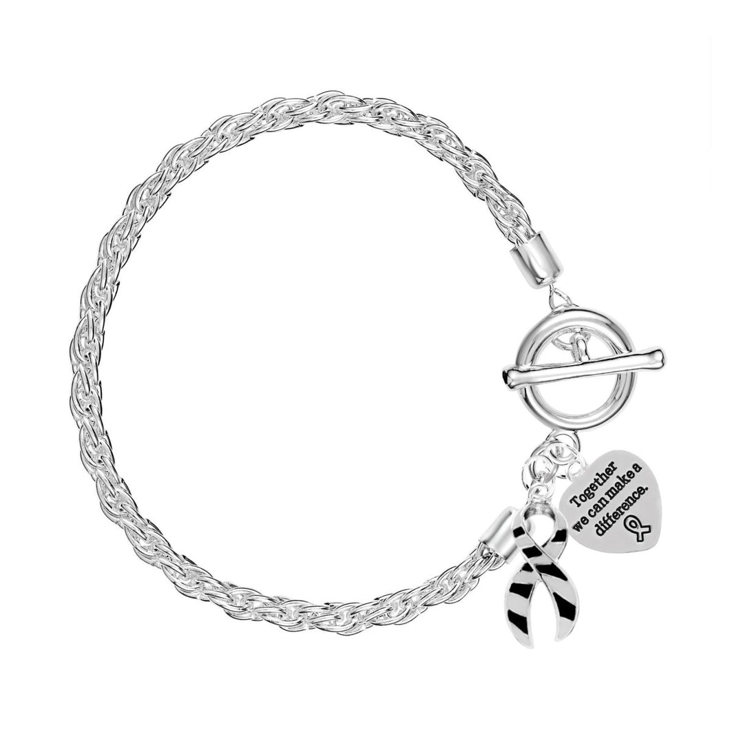 Silver Rope Style Zebra Print Ribbon Awareness Charm Bracelets - Fundraising For A Cause