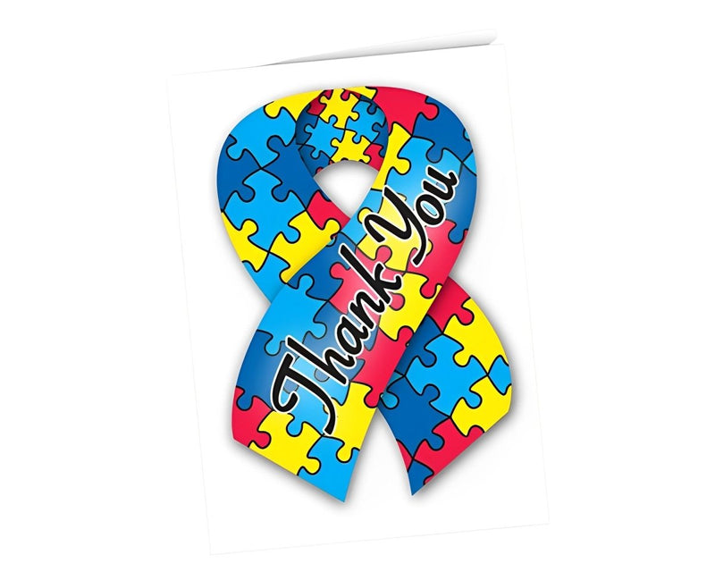 Small Autism Ribbon Thank You Cards (12 Cards/Pack) - Fundraising For A Cause