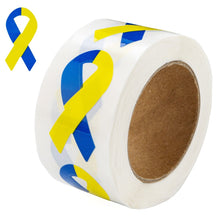 Load image into Gallery viewer, Small Blue &amp; Yellow Ribbon Stickers (250 Stickers) - Fundraising For A Cause