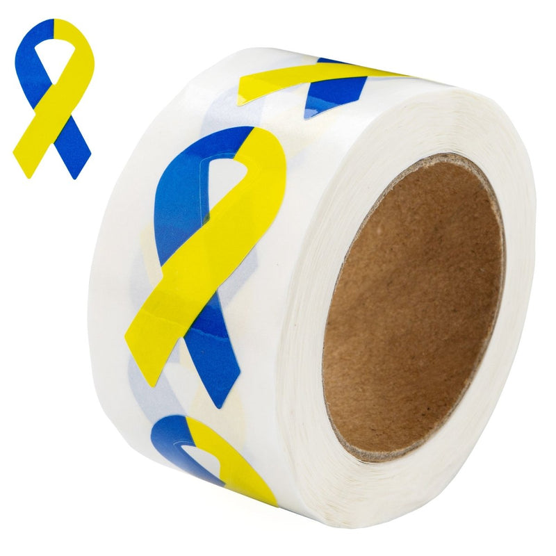 Small Blue & Yellow Ribbon Stickers (250 Stickers) - Fundraising For A Cause