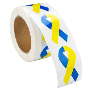 Small Blue & Yellow Ribbon Stickers (250 Stickers) - Fundraising For A Cause
