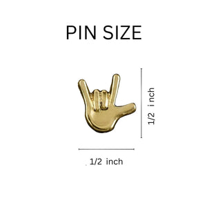 Small Gold Hand I Love You Sign Language Deaf Awareness Tac Pins - Fundraising For A Cause
