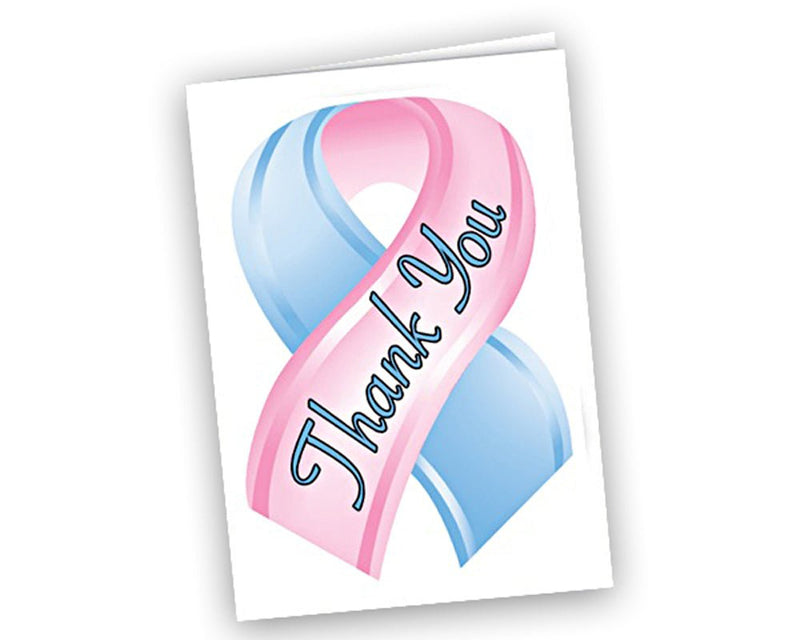 Small Pink & Blue Ribbon Thank You Cards (12 Cards/Pack) - Fundraising For A Cause