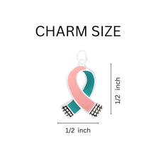 Load image into Gallery viewer, Small Pink &amp; Teal Ribbon Charm Keychain - Fundraising For A Cause