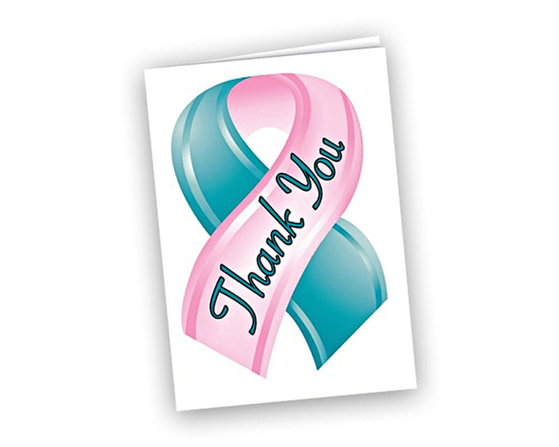 Small Pink & Teal Ribbon Thank You Cards (12 Cards/Pack) - Fundraising For A Cause