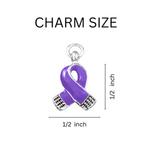 Small Purple Ribbon Charm On A Black Cord Necklace - Fundraising For A Cause