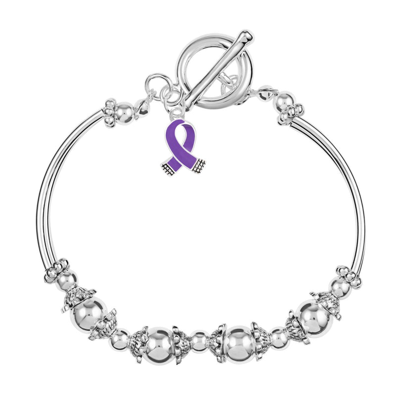 Small Purple Ribbon Charm Partial Beaded Bracelets - Fundraising For A Cause