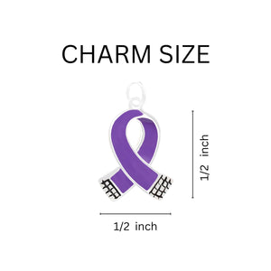 Small Purple Ribbon Charm Silver Rope Bracelets - Fundraising For A Cause