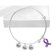 Load image into Gallery viewer, Small Purple Ribbon Retractable Charm Bracelets - Fundraising For A Cause