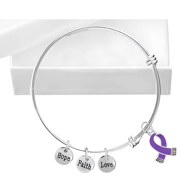 Small Purple Ribbon Retractable Charm Bracelets - Fundraising For A Cause