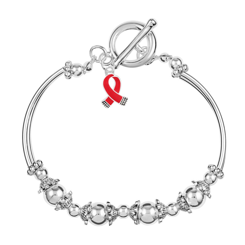 Small Red Ribbon Awareness Partial Beaded Bracelets - Fundraising For A Cause