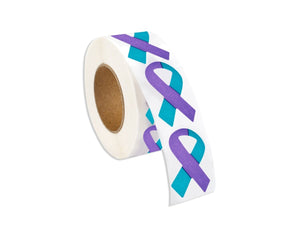 Small Teal & Purple Ribbon Stickers (250 per Roll) - Fundraising For A Cause