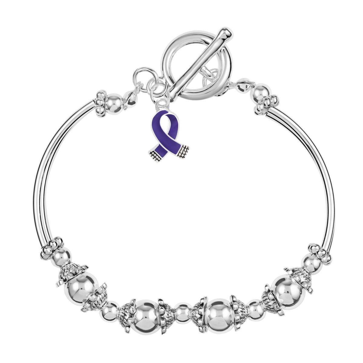 Small Violet Ribbon Charm Partial Beaded Bracelets - Fundraising For A Cause