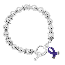 Load image into Gallery viewer, Small Violet Ribbon Charm Silver Beaded Bracelets - Fundraising For A Cause
