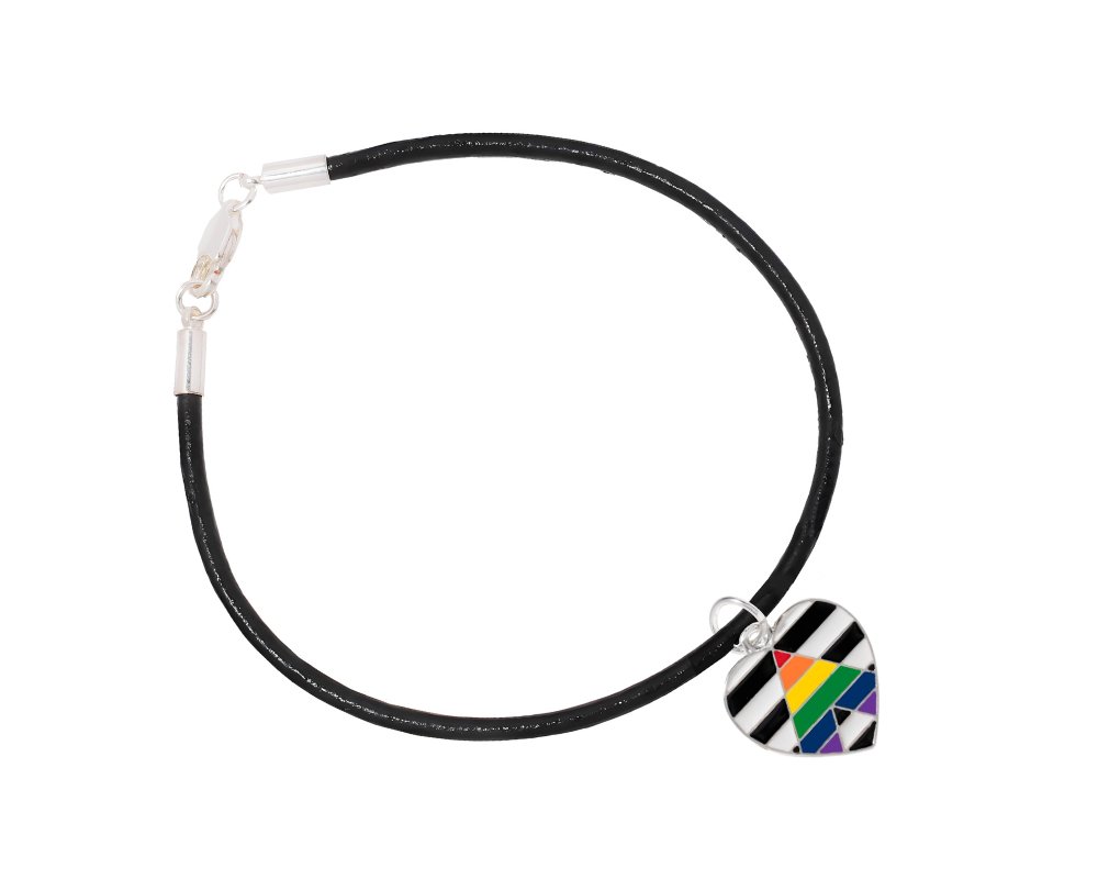 Straight Ally LGBTQ Pride Gay Pride Black Leather Cord Bracelets - Fundraising For A Cause