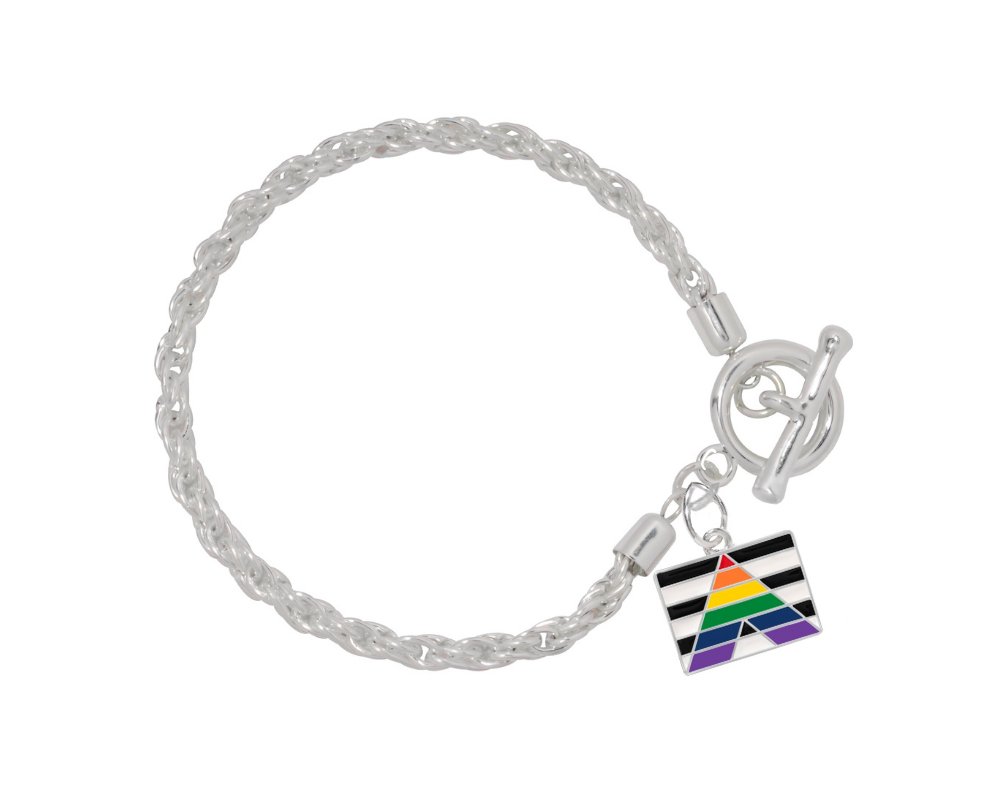 Straight Ally LGBTQ Pride Rectangle Silver Rope Bracelets - Fundraising For A Cause