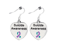 Load image into Gallery viewer, Suicide Awareness Heart With Teal and Purple Ribbon Earrings - Fundraising For A Cause