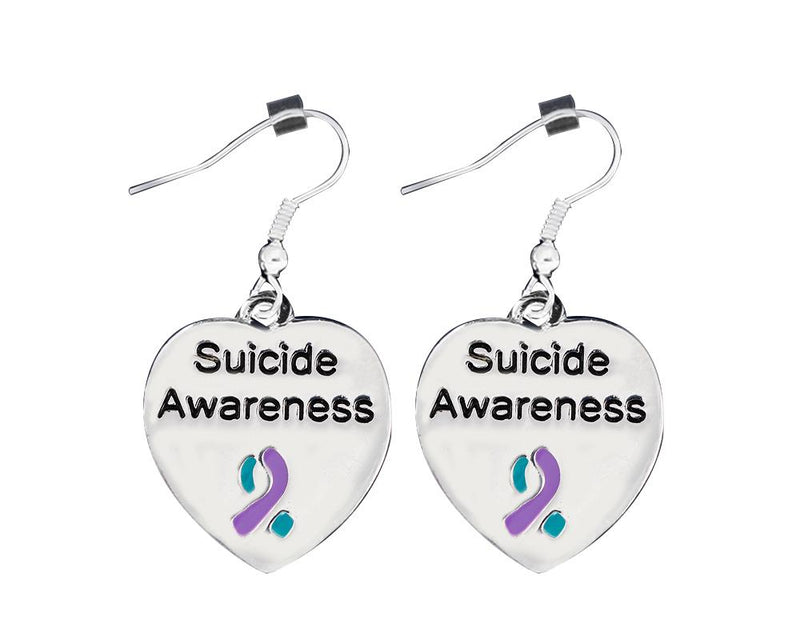 Suicide Awareness Heart With Teal and Purple Ribbon Earrings - Fundraising For A Cause
