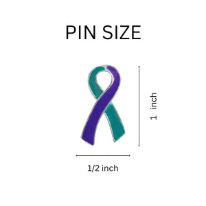 Suicide Awareness Large Flat Teal & Purple Ribbon Lapel Pins - Fundraising For A Cause
