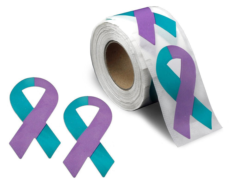 Suicide Awareness Large Teal & Purple Ribbon Stickers - Fundraising For A Cause
