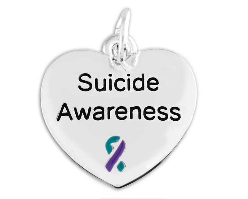 Suicide Awareness Teal & Purple Ribbon Heart Charm - Fundraising For A Cause